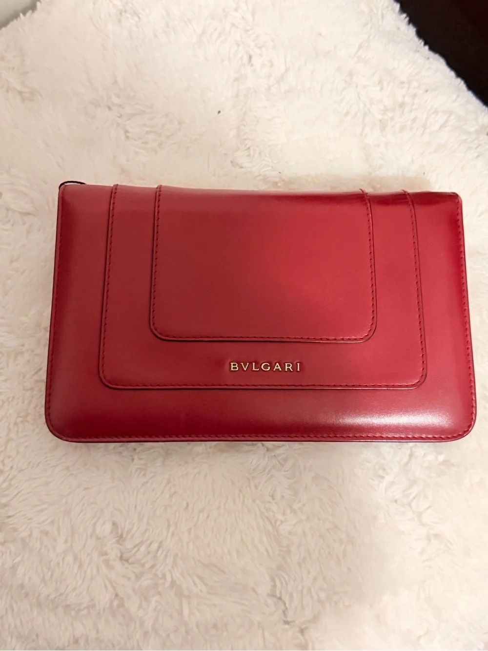 Red Leather Shoulder Bag with Serpentine Clasp